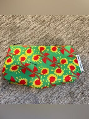 Clinique X Donald Yellow, Red, and Green Floral Makeup Bag - 9” X 6”